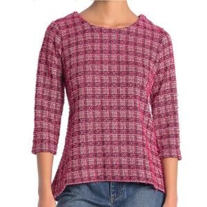 Nordstrom Brand Melloday Hot Pink Tweed 3/4 Sleeve Structured Top Shirt Small